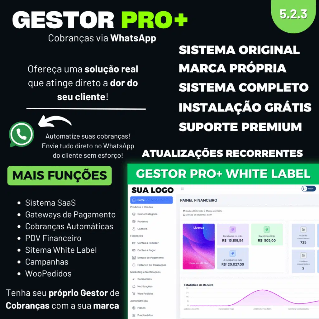 Sistema de Cobranças para WhatsApp Via Pix – Gestor PRO+